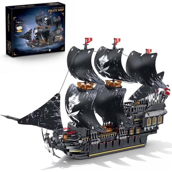 Remocguys Black Pearl Pirate Ship Building Set with LED Compatible with Lego Ship Creative Model for Teens Adults 2517pcs