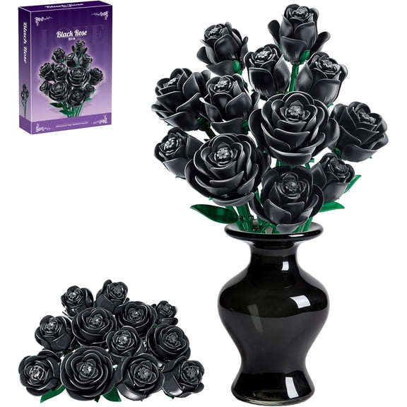 Remocguys Black Rose Bouquet Building Set Compatible with Lego Flowers Botanical Collection Kit Gothic Decorfor Adults Women 585pcs