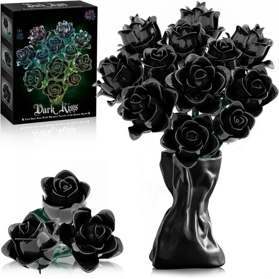 Remocguys Gothic Black Roses Flower Bouquet Building Set Compatible with Lego Flowers Gift Home Decor for Adults Halloween 585 Pcs
