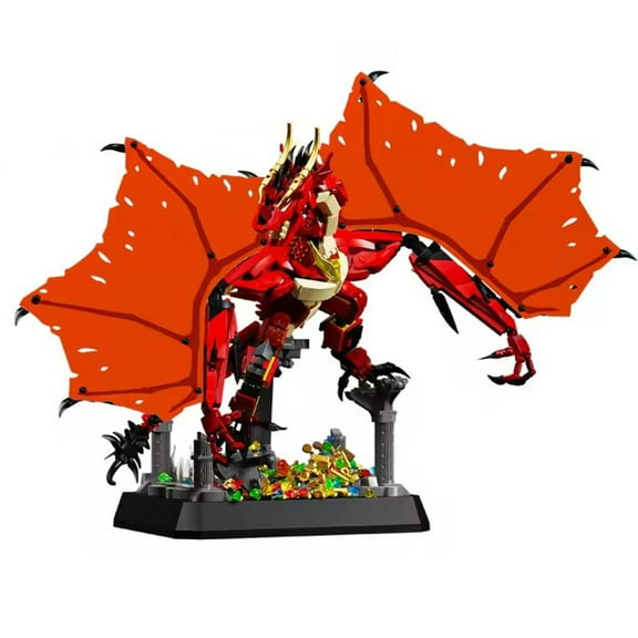 Remocguys Fire Dragon Building Sets Compatible with Lego Animal Magic Dark Smaug With Light for Adults Boy 1736PCS