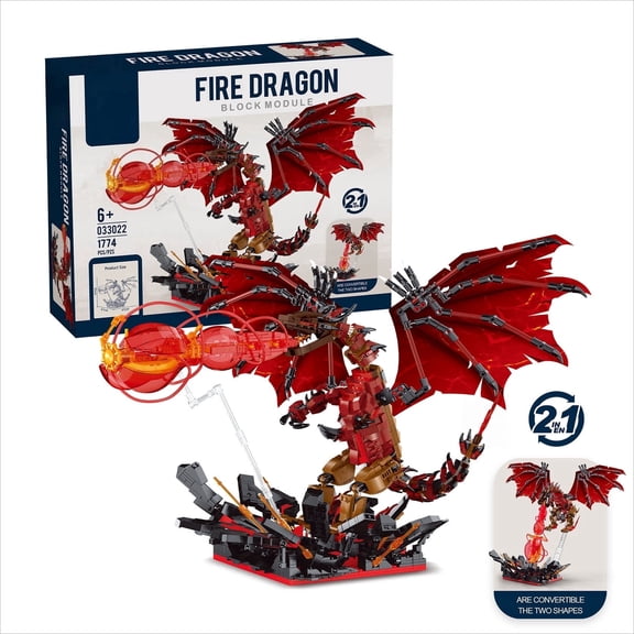Remocguys Fire Dragon with LED Building Set Compatible with Lego Animal Creative Collectible for Adults & Teens 1774pcs