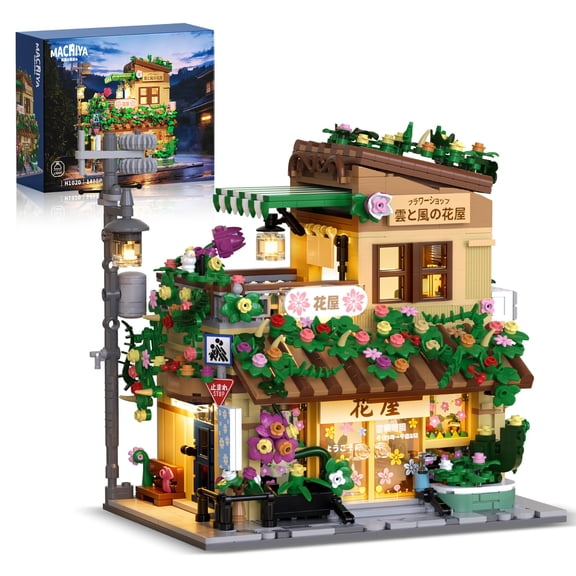 Remocguys Japanese Flower Shop Building Set with Light Compatible with LegoStreet View House Construction Model with Light for Adults 1498pcs