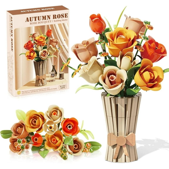 Remocguys Roses Flower Bouquet Building Set with Vase Compatible with Lego Flowers Home Decor for Adults Women 868 PCS