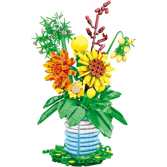Remocguys Sunflower Bouquet Building Set with Vase Compatible with Lego Flowers Home Decor for Adults 962 Pcs