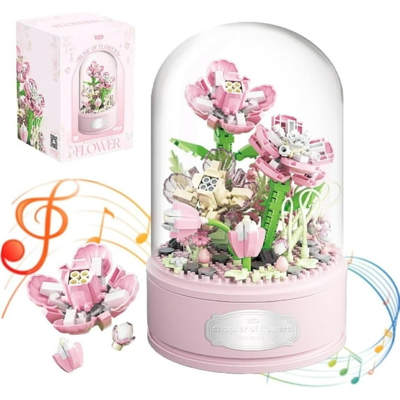 Remocguys Flowers Bouquet Building Set Gardenia Music Box Kit for Adults Compatible with Lego