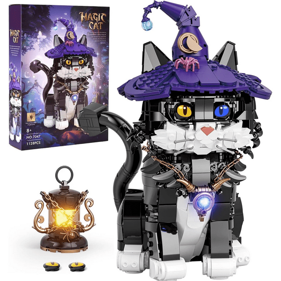 Remocguys Harry Magic Cat Building Set with LED Compatible with Lego Animal Home Decor 1128 Pcs