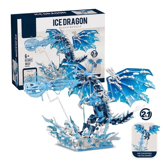 Remocguys Ice Dragon with LED Building Set Compatible with Lego Animal Creative Collectible for Adults & Teens 1843pcs