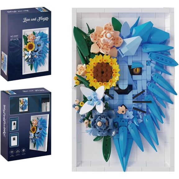 Remocguys Lion Flower Building Set Compatible with Lego Botanical Collection Photo Frame Home Decor 671 Pcs