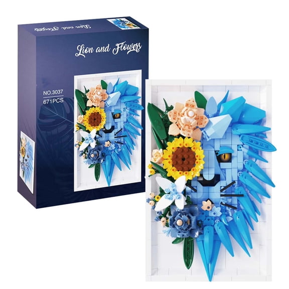 Remocguys Lion Wall Art Building Set with Flower Compatible with Lego Animal 3d Blocks Model Home Decor for Adults, 671pcs