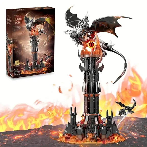 Remocguys Magic Rings Castle Building Sets Dark Tower Lord Architecture Fell Beast with Light for Boys Compatible with Lego