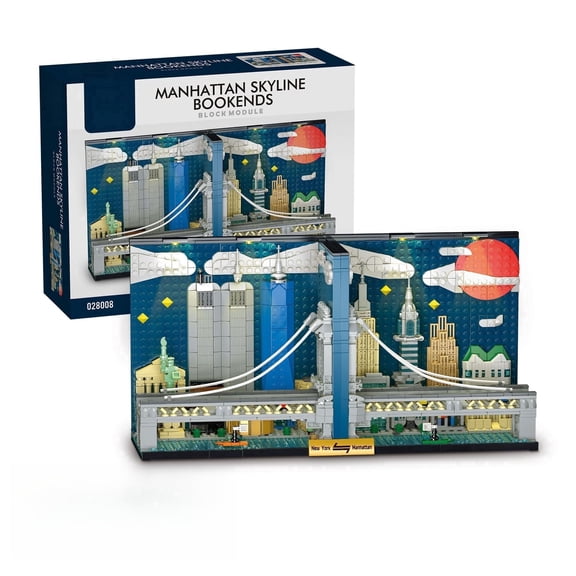 Remocguys Manhattan Skyline BookendsBuilding Set with LED Compatible with Lego Architecture City Decor 1777pcs