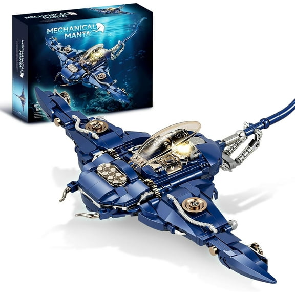 Remocguys Mechanical Manta Building Sets Compatible with Lego Animal Deep Sea with Lights for Adults 14+ 689PCS