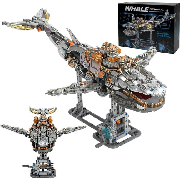 Remocguys Mechanical Whale Building Set with Light Compatible with Lego Animal Fish Model Decor for Adults Boys 1388 Pcs