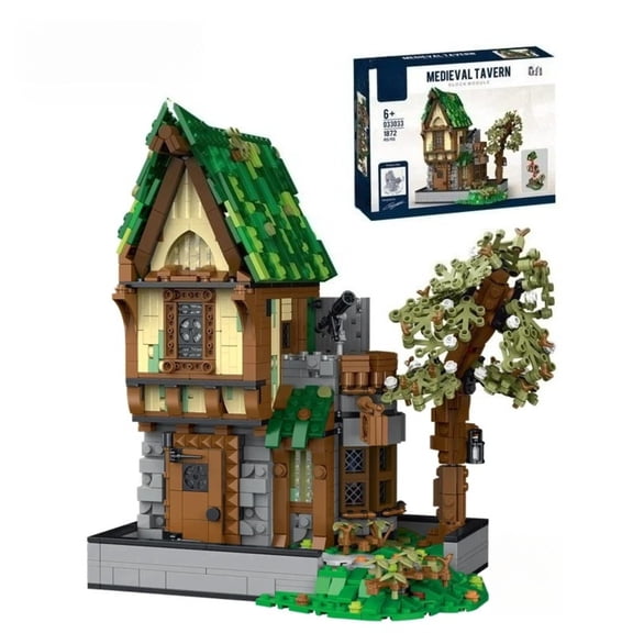 Remocguys Medieval Tavern Building Set with LED Compatible with Lego Architecture Creative Collectible for Adults 1872pcs