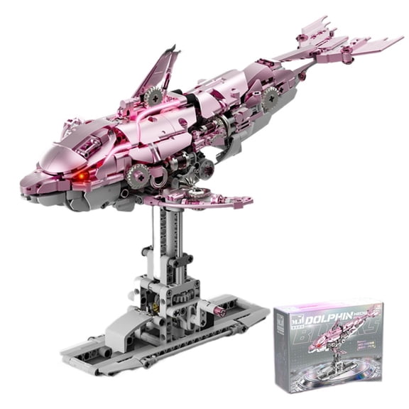 Remocguys Pink Mechanical Dolphin Building Blocks Set Compatible with Lego With Display Stand and LED Light for Adults Girls 888pcs