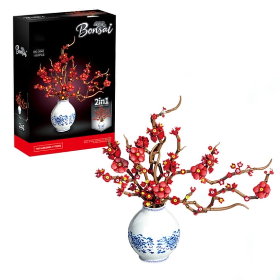 Remocguys 2 in 1 Plum Blossom Building Set Compatible with Lego Flowers Botanical with Vase Model Home Decor for Women 1181pcs