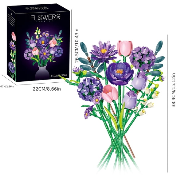 Remocguys Purple Bouquet Building SetCompatible with Lego Flowers Artificial Botanical Collection Kits Home Decor for Adults Women 624pcs