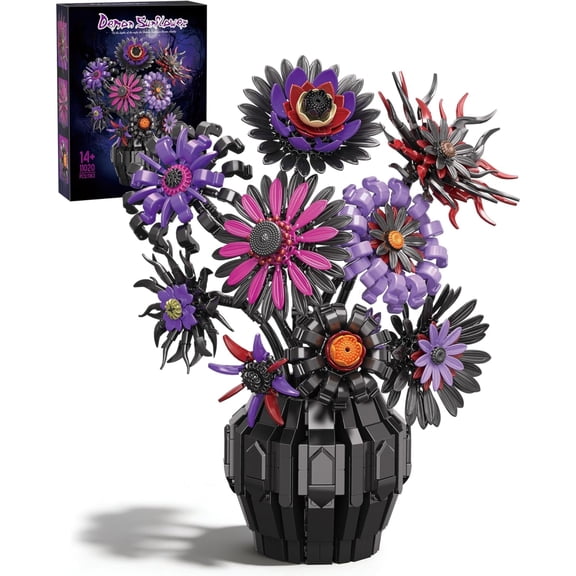 Remocguys Purple Sunflower Building Set, Compatible with Lego Flowers Van Gogh Gothic Bouquet Botanical Collection Roses with Vase for Adults Women 1183PCS