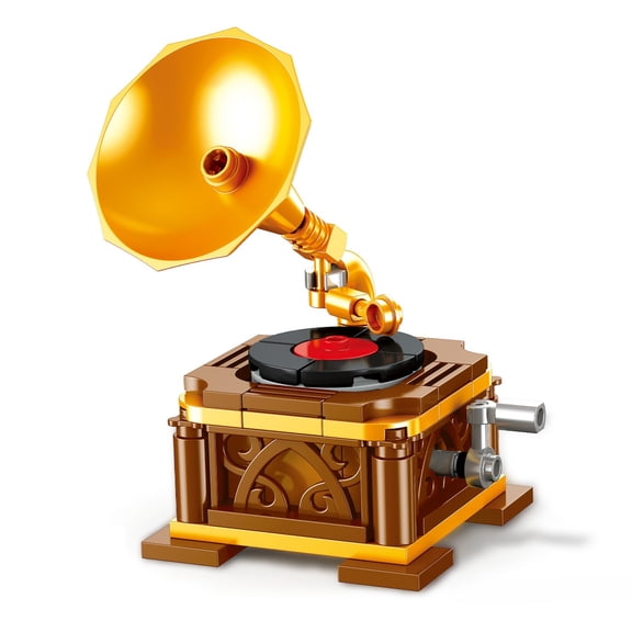 Remocguys Retro Furniture Building Set Vintage Model Collectible Home Office Decor Gifts Mini Toy Not Compatible with Lego for Adults 79pcs (Gramophone)