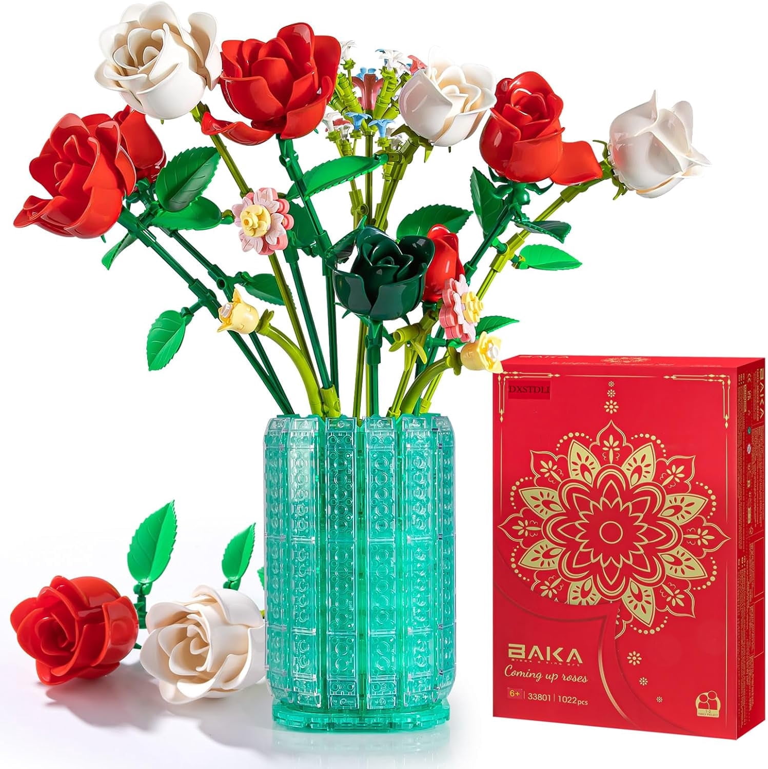 Remocguys Rose Bouquet Building Blocks Set with Vase Compatible with ...
