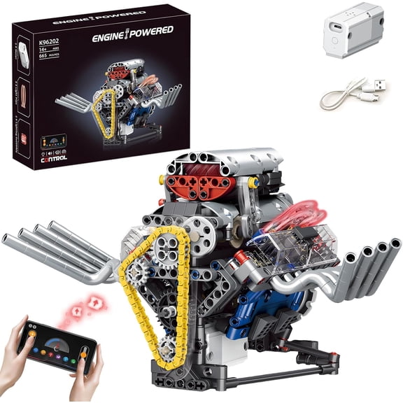 Remocguys V8 Engine Building Sets 8-Cylinder Visible Compatible with Lego Toy with Motor LED for Adults Boys 665PCS