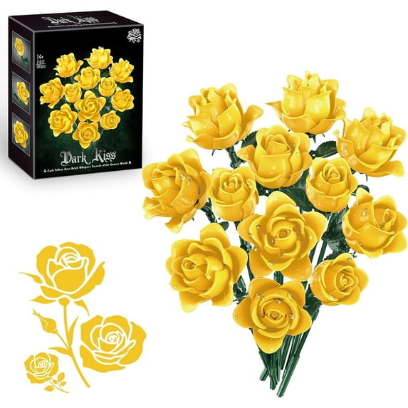 Brixzonecho Yellow Roses Bouquet Building Sets Compatible with Lego Flowers Botanical Collection Collectible Model for Adults Girls Gift 585PCS