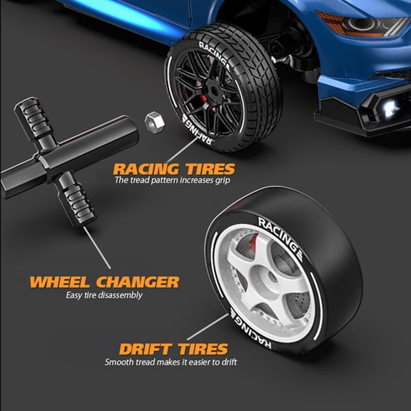 Remote 2.4GHz Remote Control Drift Car 1:24 30KM/H High Speed Drift Remote Controlled 4WD Vehicle With Front Lights Bottom Lights Tail Wing Lights Replaceable Wheels
