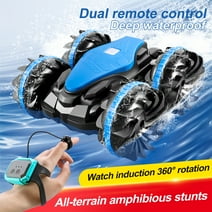 Remote Amphibious Control Car, 2.4GHz Gesture Sensor 4WD Remote Control Boat, 360° Rotating Waterproof RC Stunt Car for Age 6 -12 Kids Girls Boys Gift, All Terrain Beach Pool Water Toy