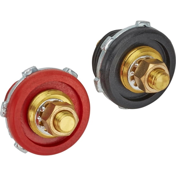 Speedway Motors Remote Battery Cable Firewall Bulkhead Connector Kit Red and Black Heavy Duty Brass Terminals Clean Power Pass Through Requires 1.25 Inch Hole