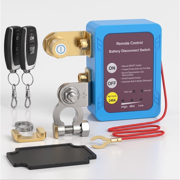12V 240A Battery Disconnect Switch with Remote Control, Wireless Car Kill Switch for Vehicles Under 3.0L, RV & Boat