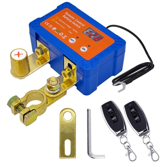 Remote Battery Disconnect Switch 12V W/ Voltmeter, Ampper 140A Remote Control Battery Kill Switch for Car Battery Cut Off (Top Post Positive, On/Off)