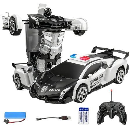 Remote Car, 1:18 Scale Transforming Remote Car Click Becoming Robot with Cars Transforming Flashing Toys