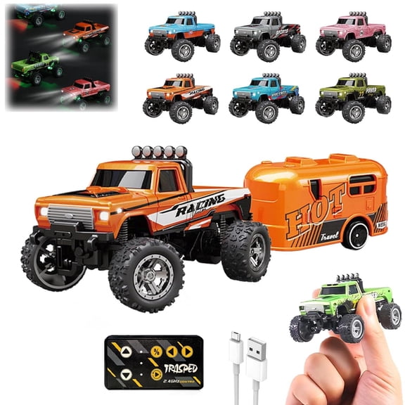 Remote Car, All Ages Remote Car, Diecast, Mini Rc, Blue Light, Toy Camper, Truck and Trailer Toy, Outdoor Play, 1 Pc Remote