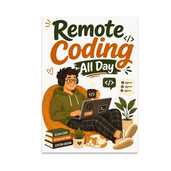 Remote Coding All Day Poster Print - Developer Lifestyle Decor - 13x19 Glossy