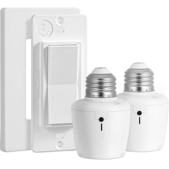 Remote Control 2 Light Sockets, Decorator Wall Switch, E26 Smart Remote Light Bulb Socket, No Wiring No WiFi, 100FT Wireless Light Switch for Closet Lamp, Pull Chain Ceiling Light Fixture
