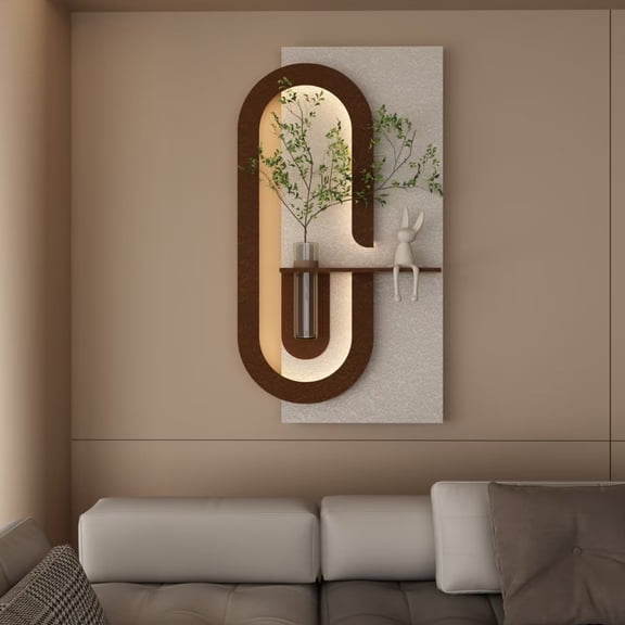 Remote Control 3-Color LED Wall Decor with Plants, Glass Vase & Rabbit - Adjustable 47" 3D Sandstone Art & Light for Living Room, Bedroom, Hallway