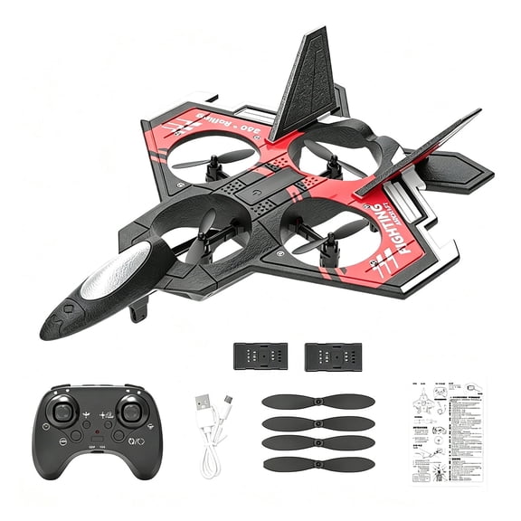 Remote Control Airplane 2.4G RC Plane with Lights,360° Roll and 2 Rechargeable Batteries for 8-14 Kids Boys Girls,Christmas and Birthday Gifts,Red