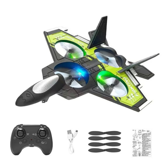 Foam RC Airplane-2.4G Remote Control Plane with 360° Spin & Lights, Drone Toys for Kids Adult(Green)