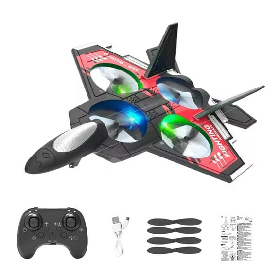 Foam RC Airplane-2.4G Remote Control Plane with 360° Spin & Lights, Drone Toys for Kids Ages 3+(Red)