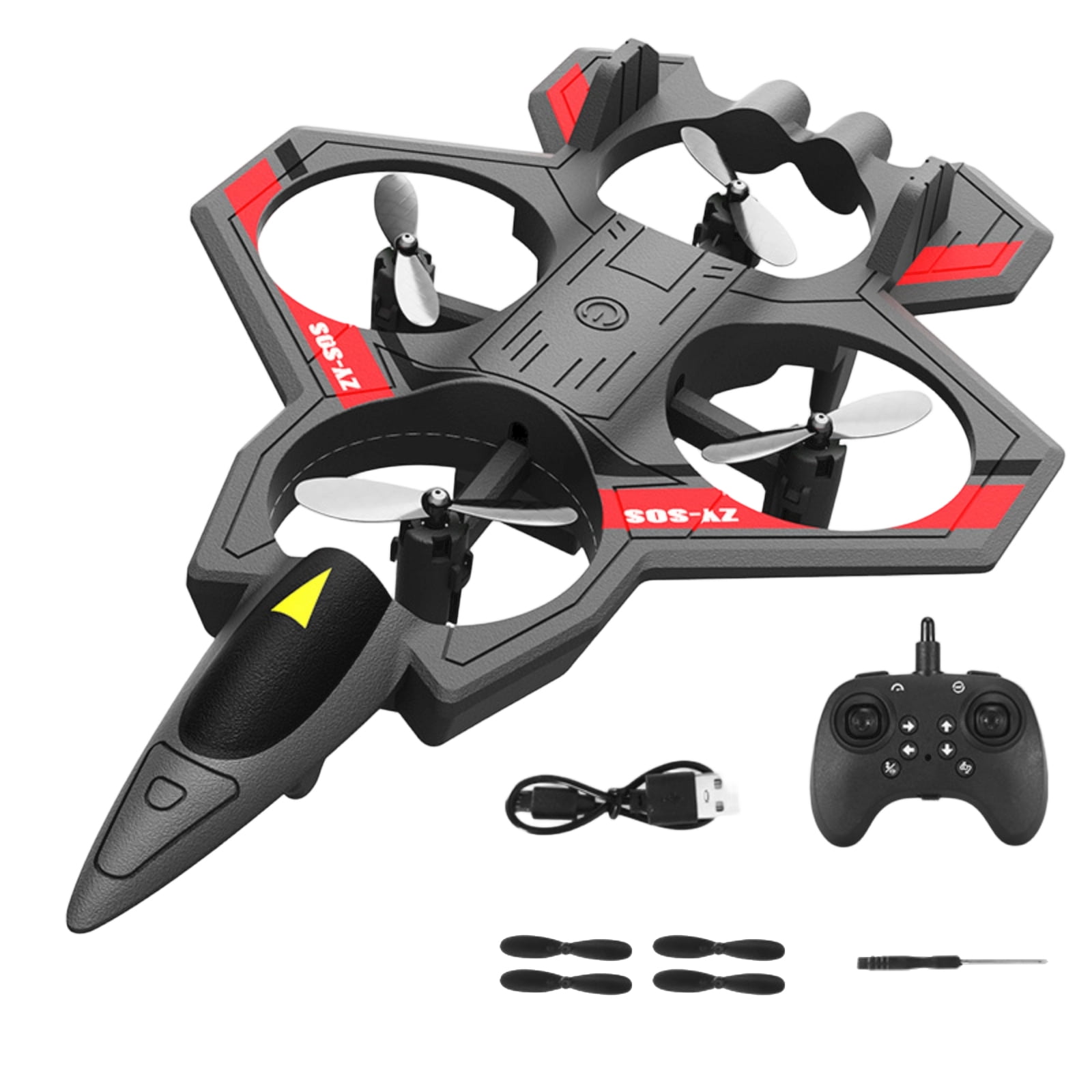 Remote Control Airplane, VTOL RC Plane with 360° Stunts & LED Lights, 2.4G 4-Channel Fighter Jet Drone with Altitude Hold & Easy One-Key Operation for Beginners