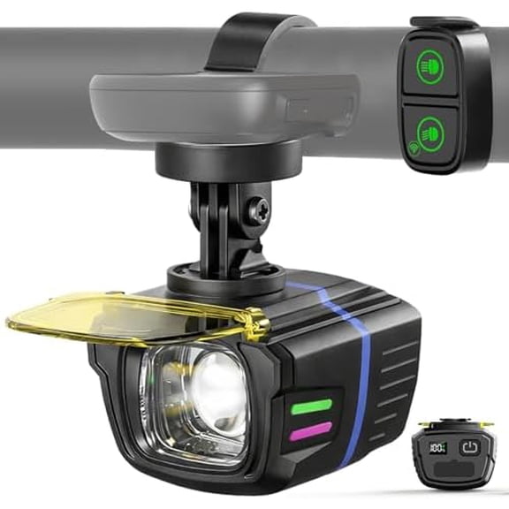 Remote Control Bike Light Compatible with Garmin/GoPro Mount, 1300 Lumens High & Low Beam Bike Headlight with Fog Cover, USB Rechargeable & Discharging, Waterproof for Night Riding