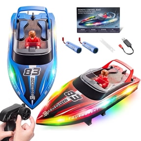 YCFUN 10" Remote Control Boat for Kids, 2-Pack RC Boats with LED Lights & Low Battery Warning, Summer Outdoor Water Toys for Boys Girls Ages 3-12