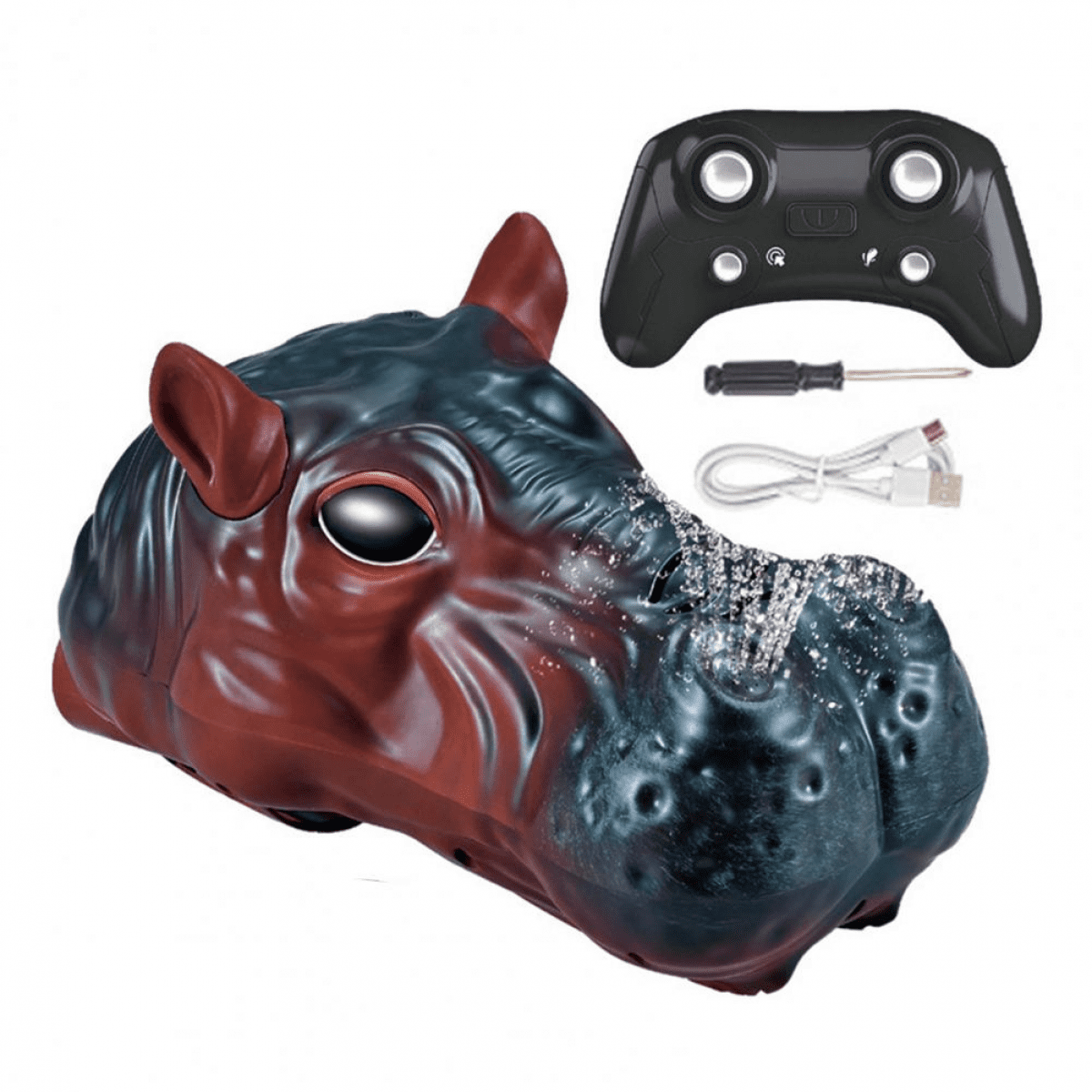Remote Control Boat Hippo Toys for Pools 2.4GHz Twin Propeller Speed Boats with Water Spray Gifts for Kids Teen