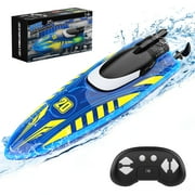 Remote Control Boat for Kids, RC Boats With Led Lights 2.4G RC Electric Speed 2 Rechargeable Batteries Whole Body Waterproof for Pools Lakes River & Bathtub Blue