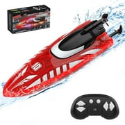 Remote Control Boat for Kids, RC Boats With Led Lights 2.4G RC Electric Speed 2 Rechargeable Batteries Whole Body Waterproof for Pools Lakes River & Bathtub Red