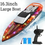 Skyhot Remote Control Boat with LED Lights, 20+ KMH Racing Boats with 2 Batteries, 2.4GHz RC Boats for Lakes, Pool Toys for Kids, Radio Controlled Watercraft