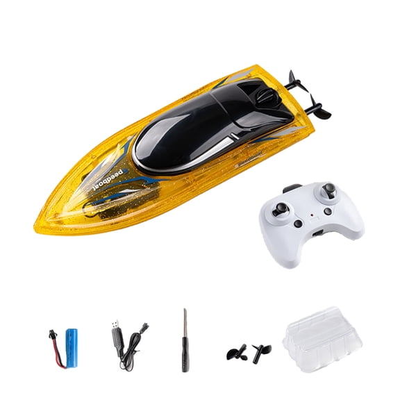 Remote Control Boat for Pools Phantom S13 Transparent Yellow 2.4GHz Electric RC Watercraft with LED Night Lights & Auto-Righting for Lakes Summer Water Toy Birthday Gift