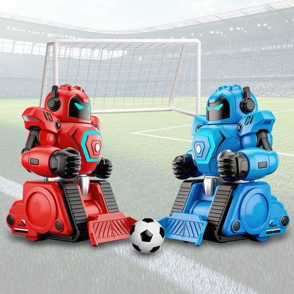 Remote Control Boxing Robots for Kids, 2 Player Battle Toy with LED Lights & Music, Interactive RC Fighting Robot Set with Soccer Game, Rechargeable Battery