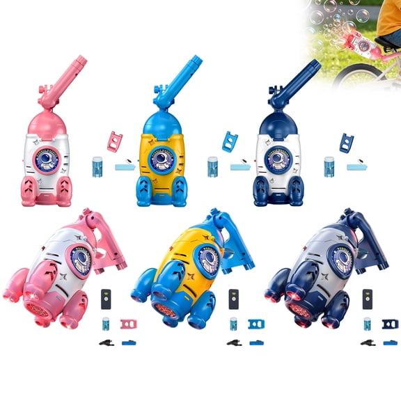 Remote Control Bubble Machine for Kids with LED Lights, Handlebar Mount, Auto Bubble Blower for Outdoor Backyard Party, Birthday Gift for Children