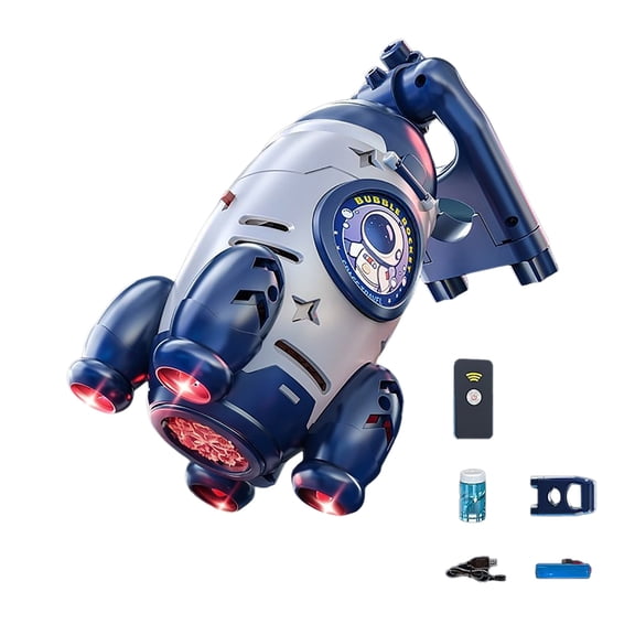 Remote Control Bubble Machine for Kids with LED Lights, Handlebar Mount, Auto Bubble Blower for Outdoor Backyard Party, Birthday Gift for Children